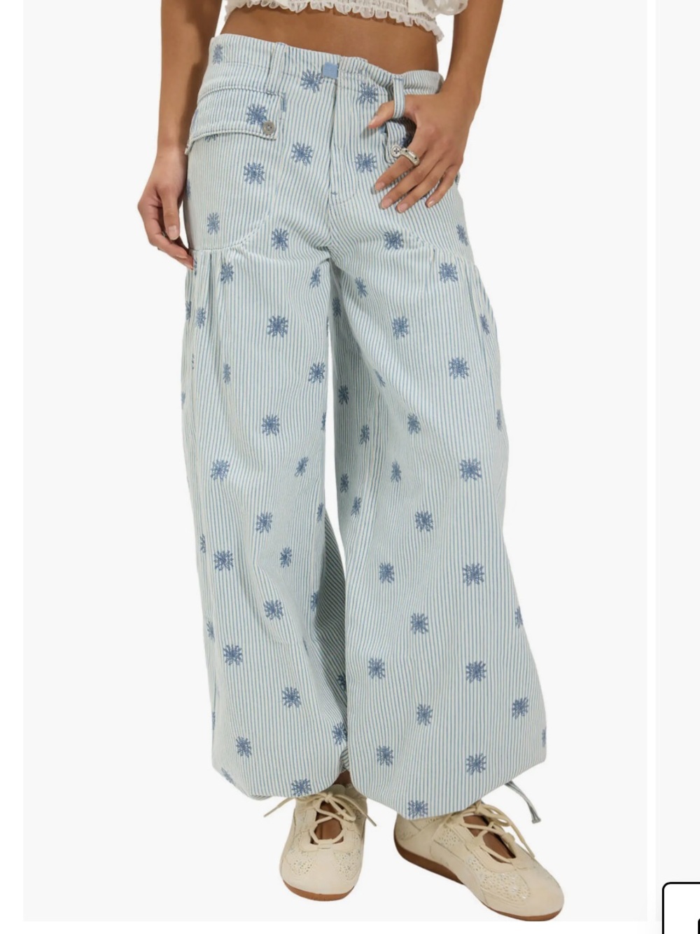 ❤️ NWT Free People Lotus Embroidered Railroad Stripe Wide Leg Jeans